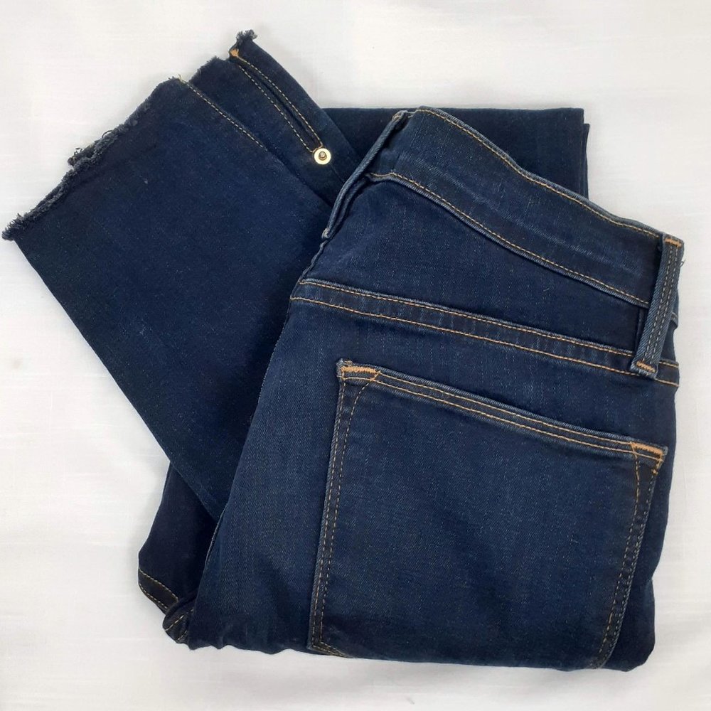 Frayed Split Hem Skinny Jeans w/rivets Size 26 Blue Cotton Stretch Frame Le High